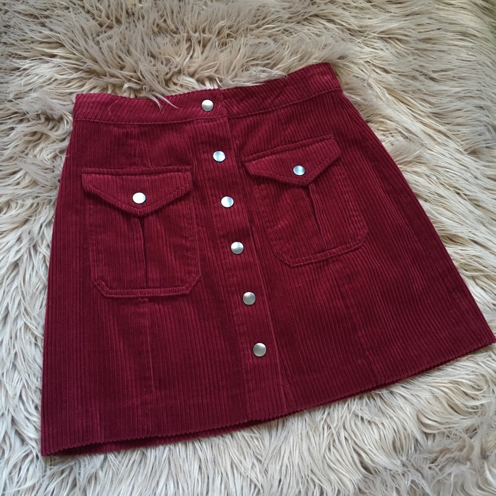 Burgundy Corduroy Mini Skirt